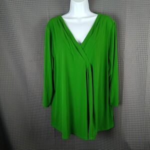 Lane Bryant 22/24 Green V Neck Tunic Top Stretch Plus Size Long Sleeve Career